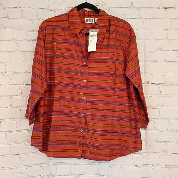 Chico's Tops - Chicos Design Inca Stripe Silk Blend Button Down Shirt Vtg Orange Multi Size 2